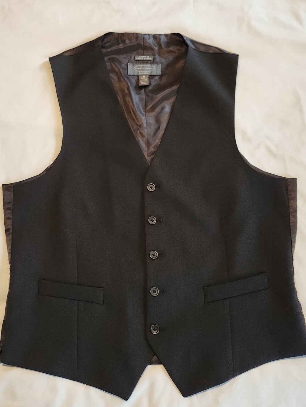 Pronto Uomo Platinum Modern Fit Stretch Wool Blend Black Button Vest Mens M NWOT